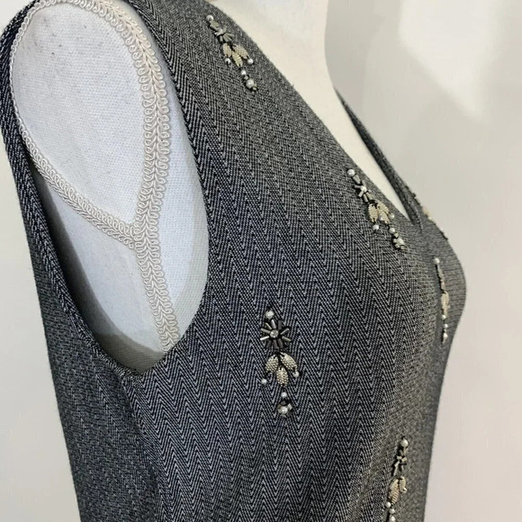 Chelsea28 Beaded Tank Top Blouse Small Gray Silver Zig Zag Stripes V Neck Bling - Picture 6 of 8